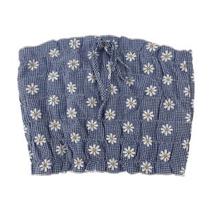 Blue Gingham Daisy Smocked Tube Top Strapless Floral Picnic Crop Top Women SHEIN